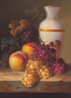 Olio del XX secolo incorniciato - Natura morta di frutta e vaso