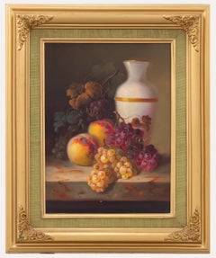 Vintage Framed 20th Century Oil - Still Life of Fruit and a Vase