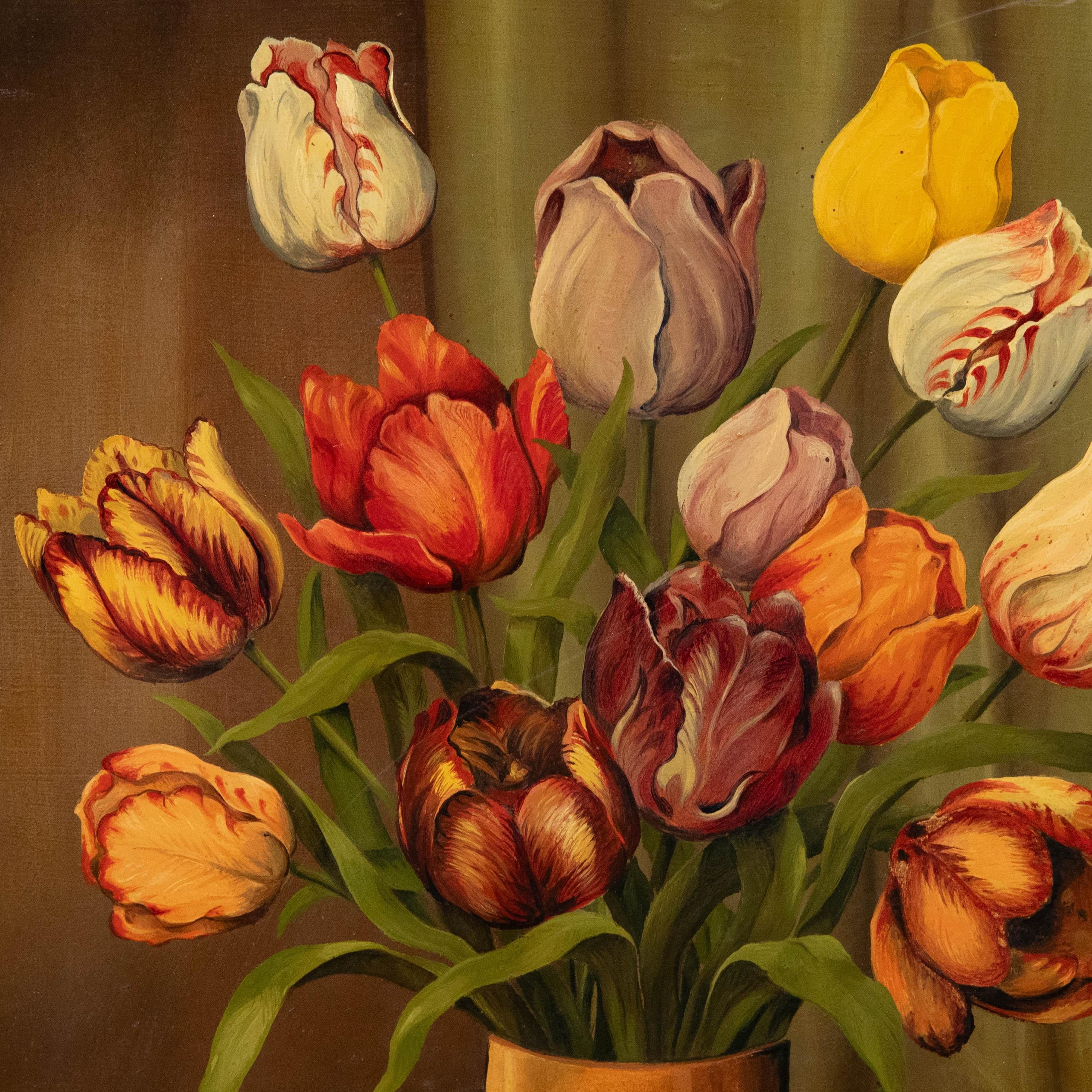 Framed 20th Century Oil - Still Life of Tulips 1