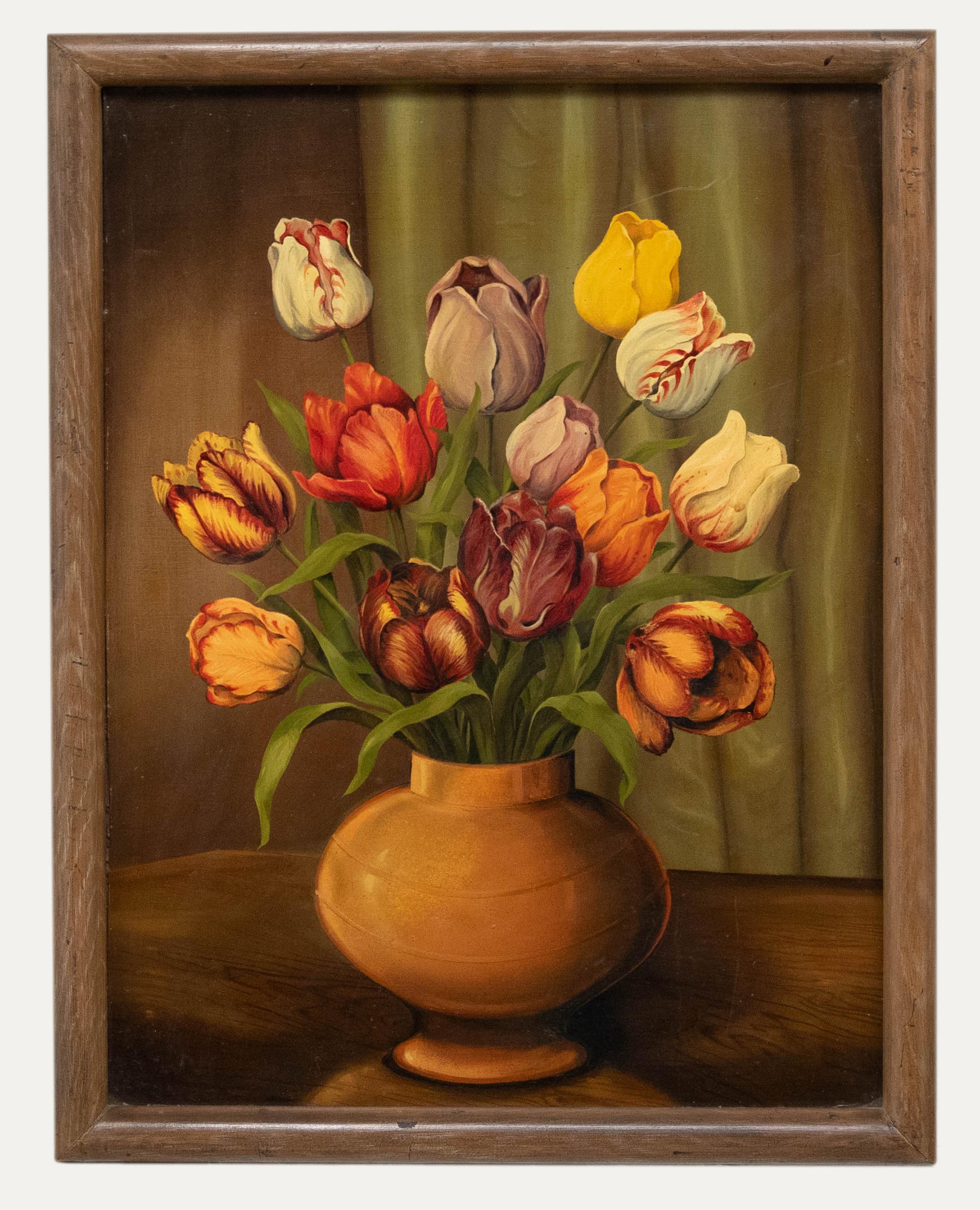 Unknown Still-Life Painting - Framed 20th Century Oil - Still Life of Tulips