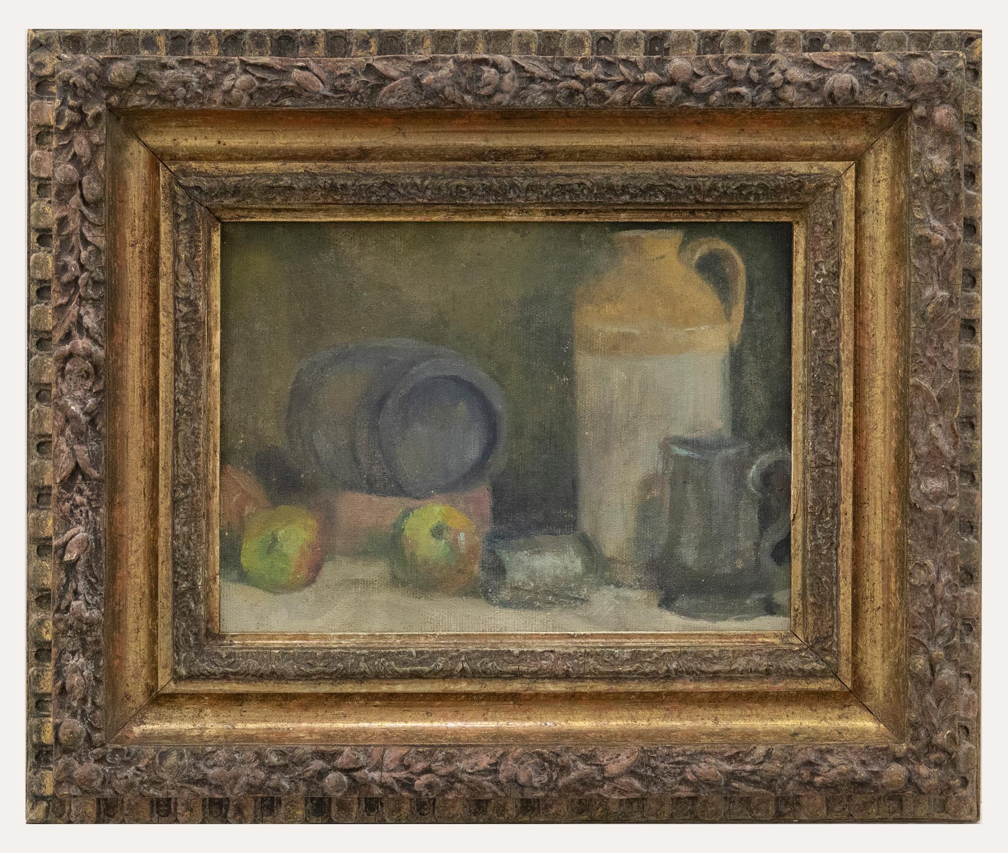 Unknown Still-Life Painting - Framed 20th Century Oil - Still Life with Cider Apples