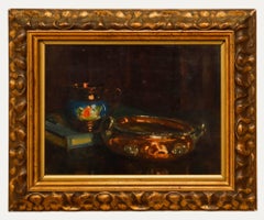 Vintage Framed 20th Century Oil - Still Life with Copper Lustre Jug