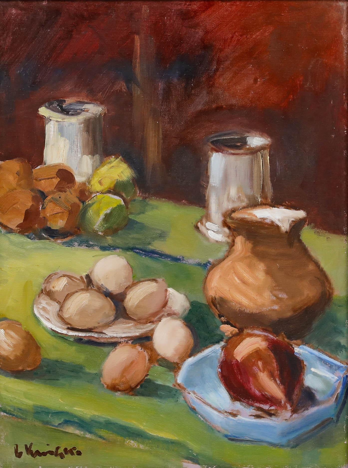 Framed 20th Century Oil - Still Life with Eggs - Painting by Unknown