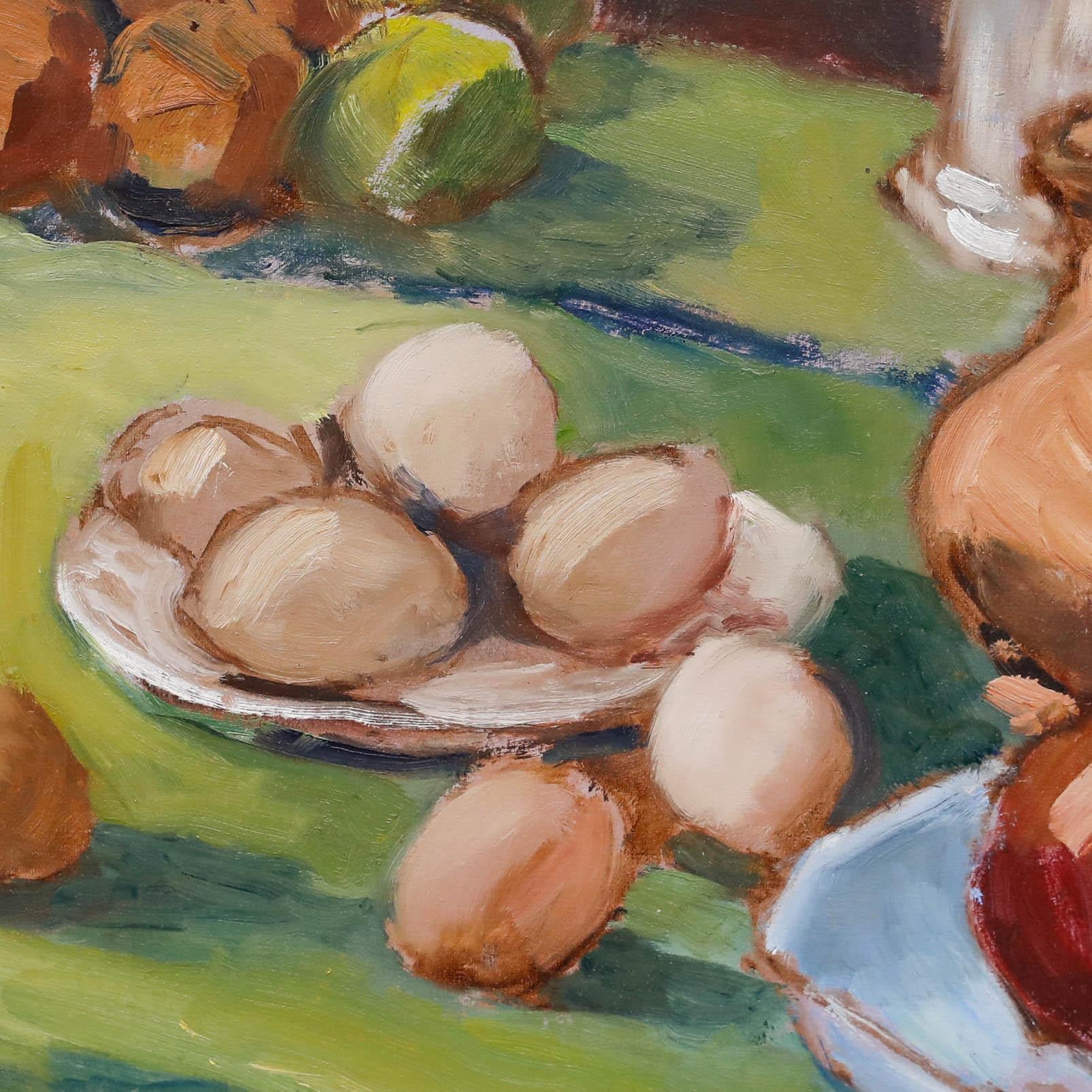 Framed 20th Century Oil - Still Life with Eggs - Brown Still-Life Painting by Unknown
