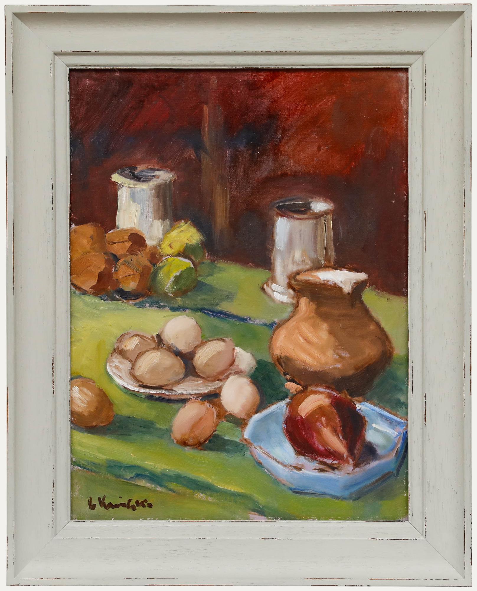 Framed 20th Century Oil - Still Life with Eggs