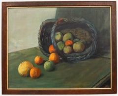Framed 20th Century Oil - Still Life with Fruit in an Upturned Basket Framed 20th Century Oil - Still Life with Fruit in an Upturned Basket