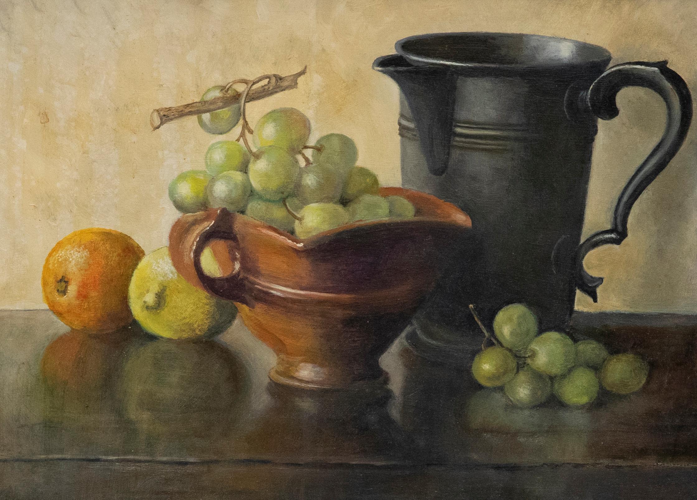 Framed 20th Century Oil - Still Life with Grapes - Painting by Unknown
