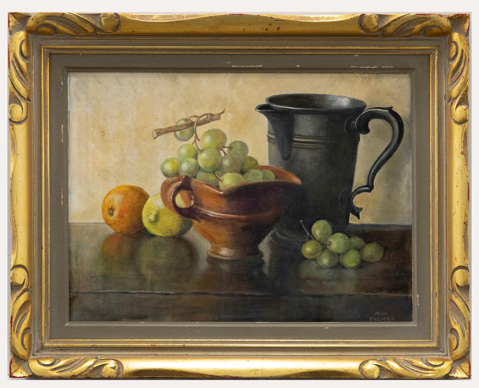 Unknown Still-Life Painting - Framed 20th Century Oil - Still Life with Grapes