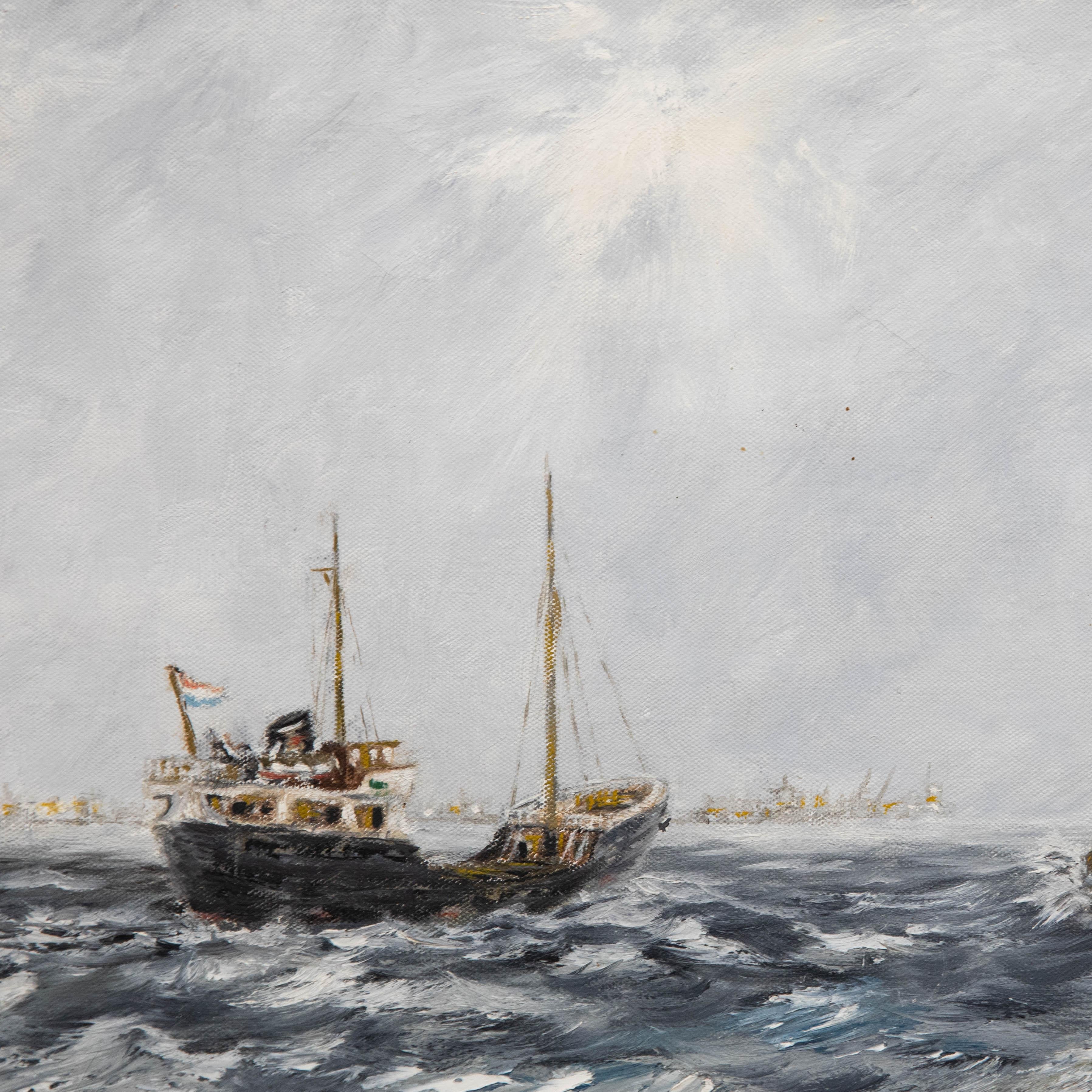 Gerahmtes Ölgemälde des 20. Jahrhunderts – Themse-Barge in vollem Segel im Angebot 1