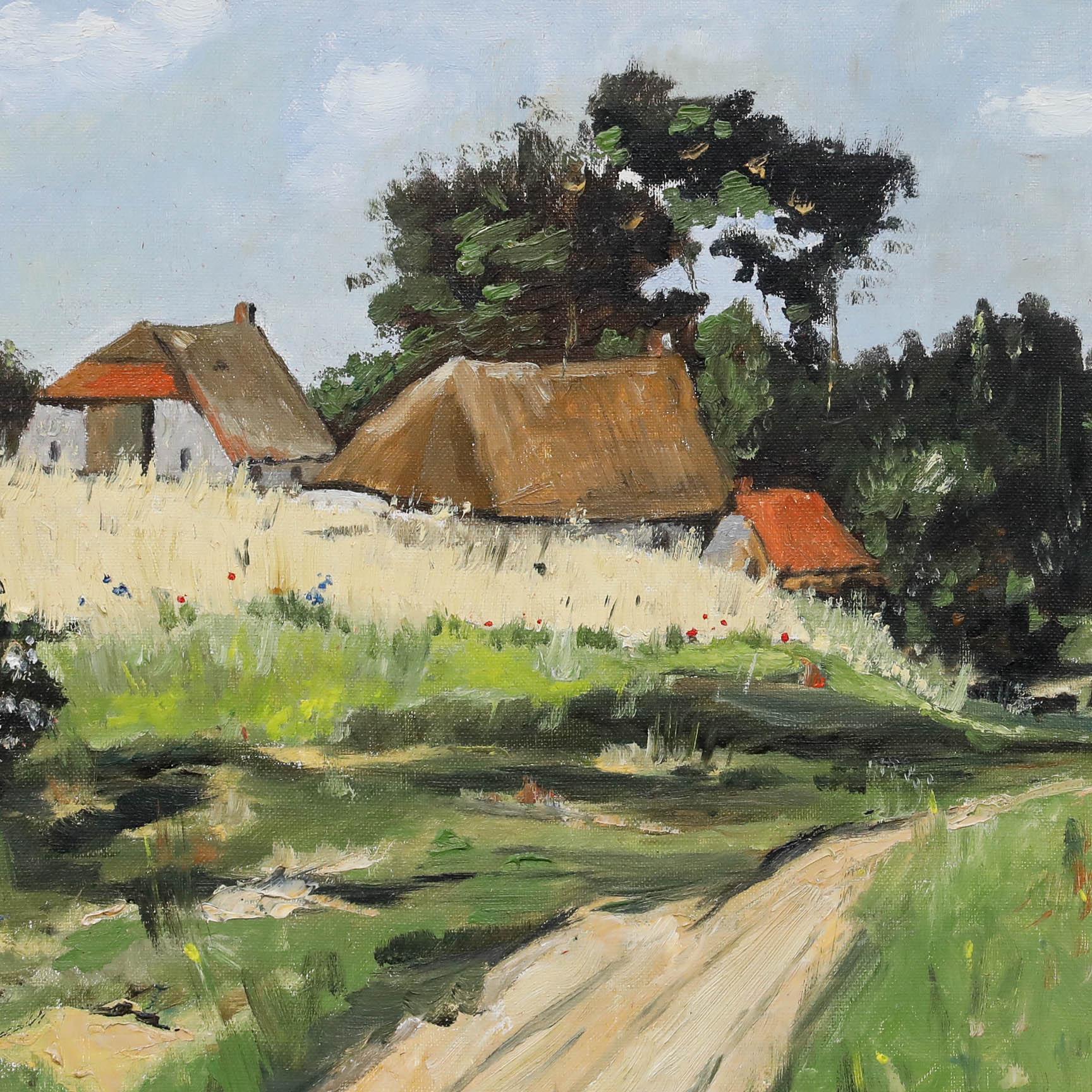 Framed 20th Century Oil - The Farm Drive - Brown Landscape Painting by Unknown