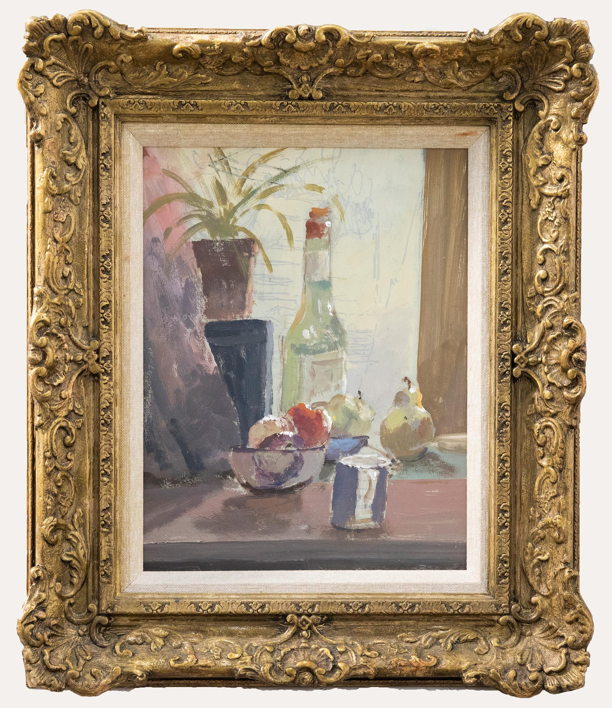 Unknown Still-Life Painting - Framed 20th Century Oil - The Kitchen Window