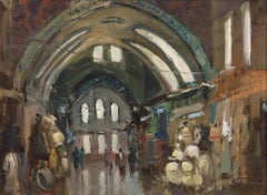 Framed 20th Century Oil - The Old Market Bazaar, Istanbul