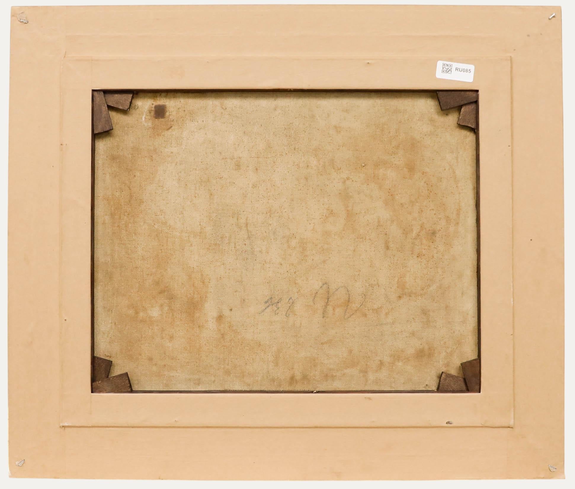 Huile encadrée du 20e siècle - Timber Cottage - Marron Landscape Painting par Unknown