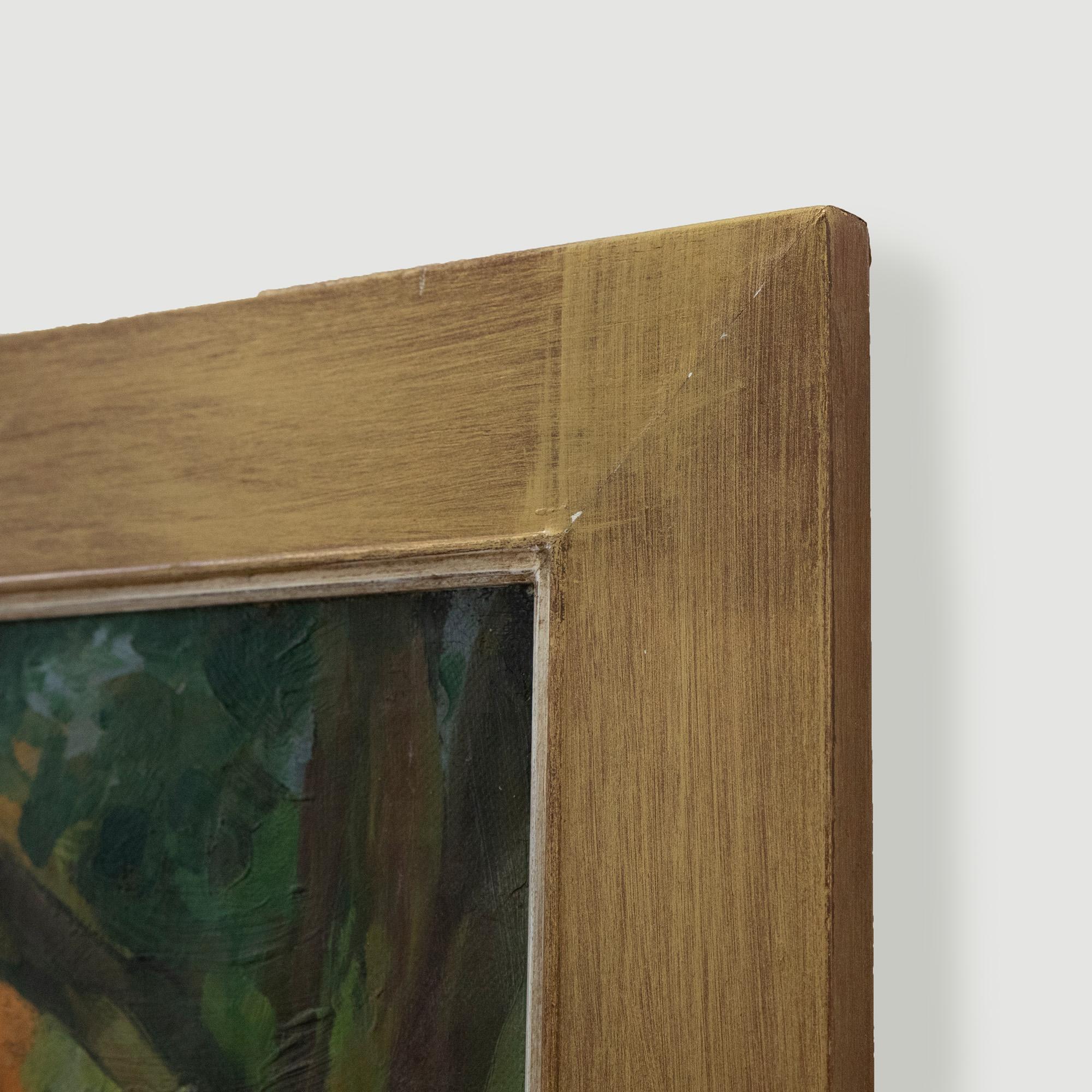 Huile encadrée du 20e siècle - Timber Cottage en vente 1