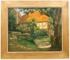 Huile encadrée du 20e siècle - Timber Cottage