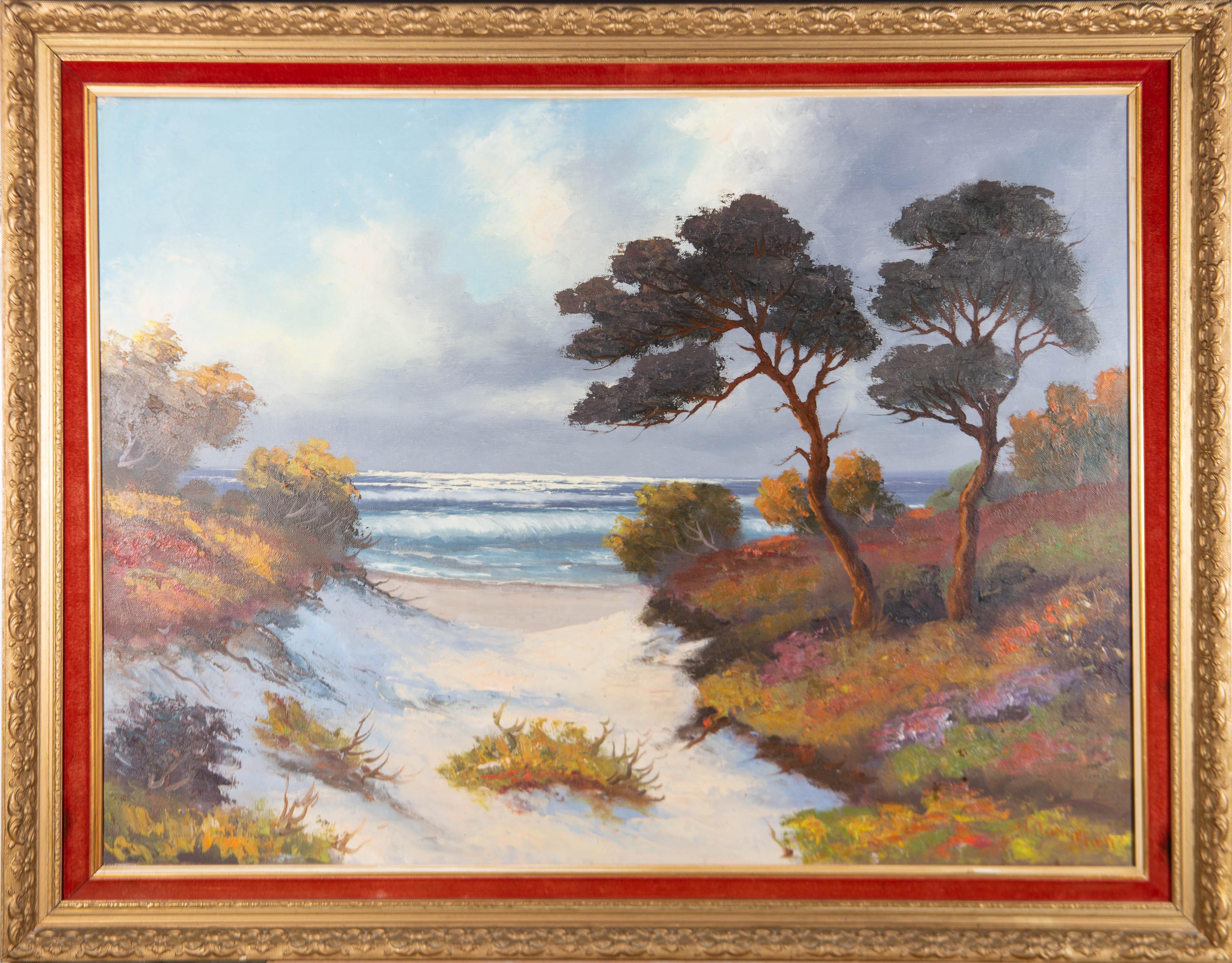 Unknown Landscape Painting - Framed 20th Century Oil - Towards the Beach