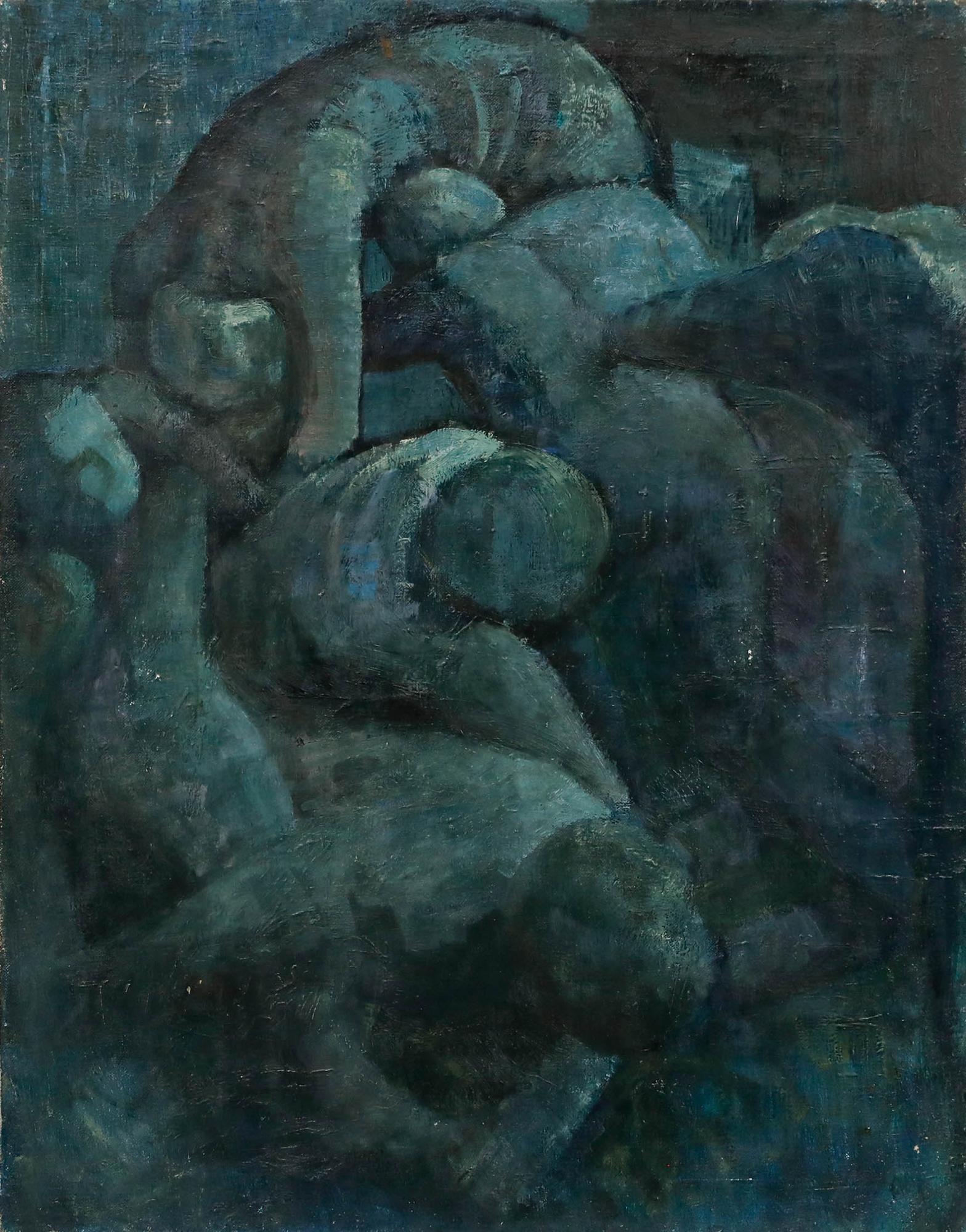 Olio del XX secolo incorniciato - Tumulto nella notte - Painting di Unknown