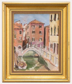Vintage Framed 20th Century Oil - Venetian Bridge Scene