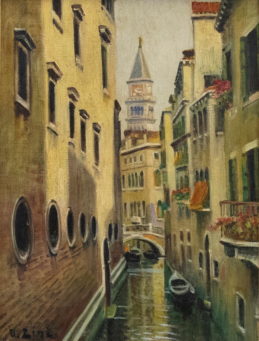 Framed 20th Century Oil - Venetian Canal - Painting by Unknown
