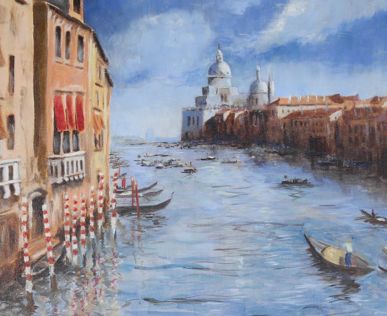 Framed 20th Century Oil - Venetian Waterway For Sale 1