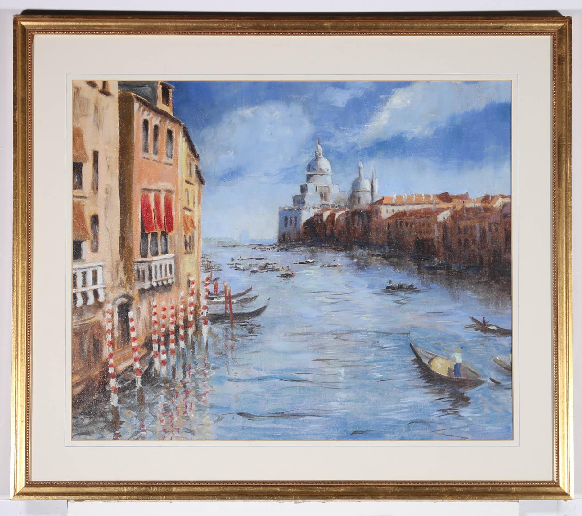 Framed 20th Century Oil - Venetian Waterway For Sale 2