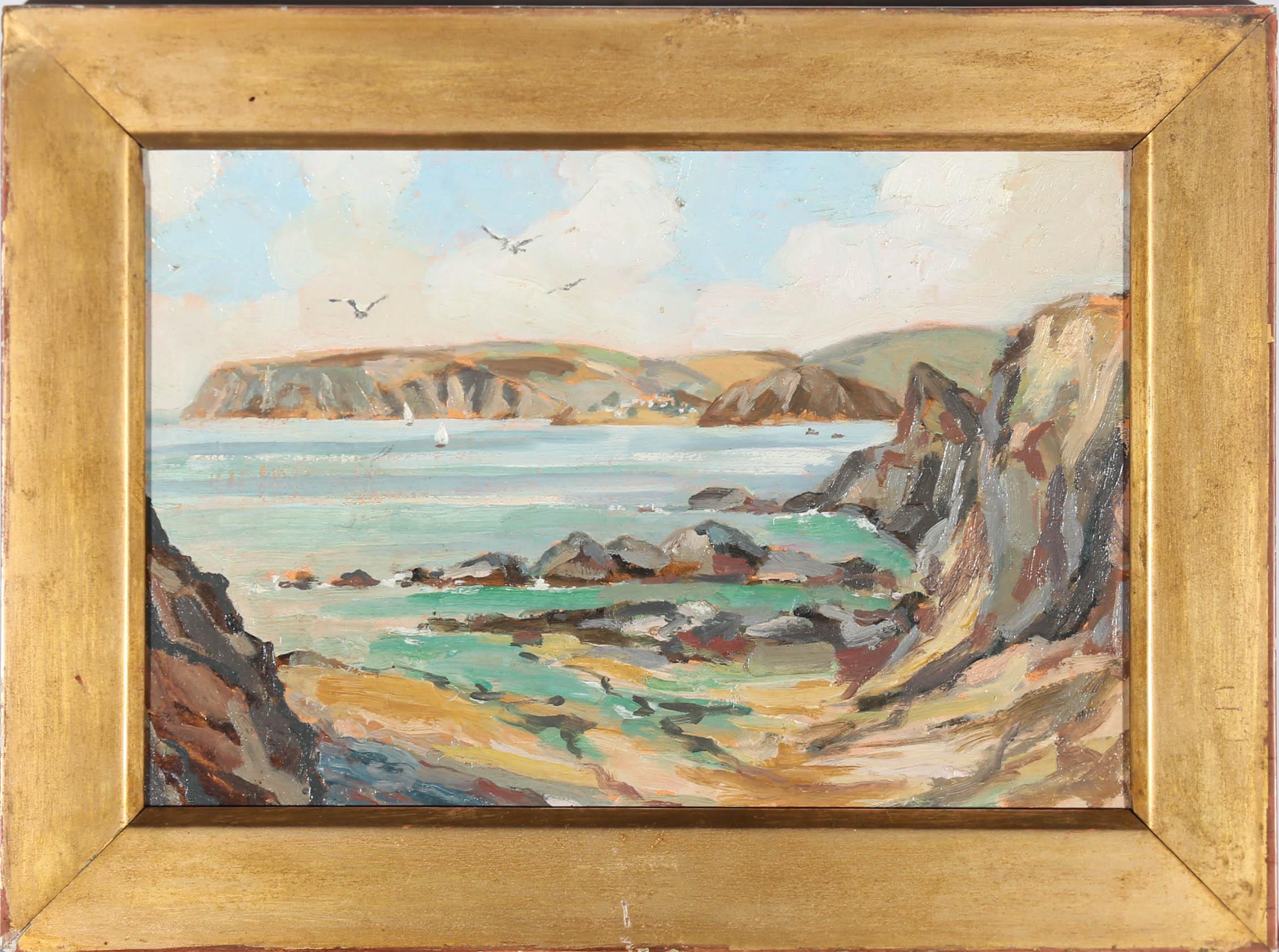Unknown Figurative Painting - Framed 20th Century Oil - View from Outer Hope