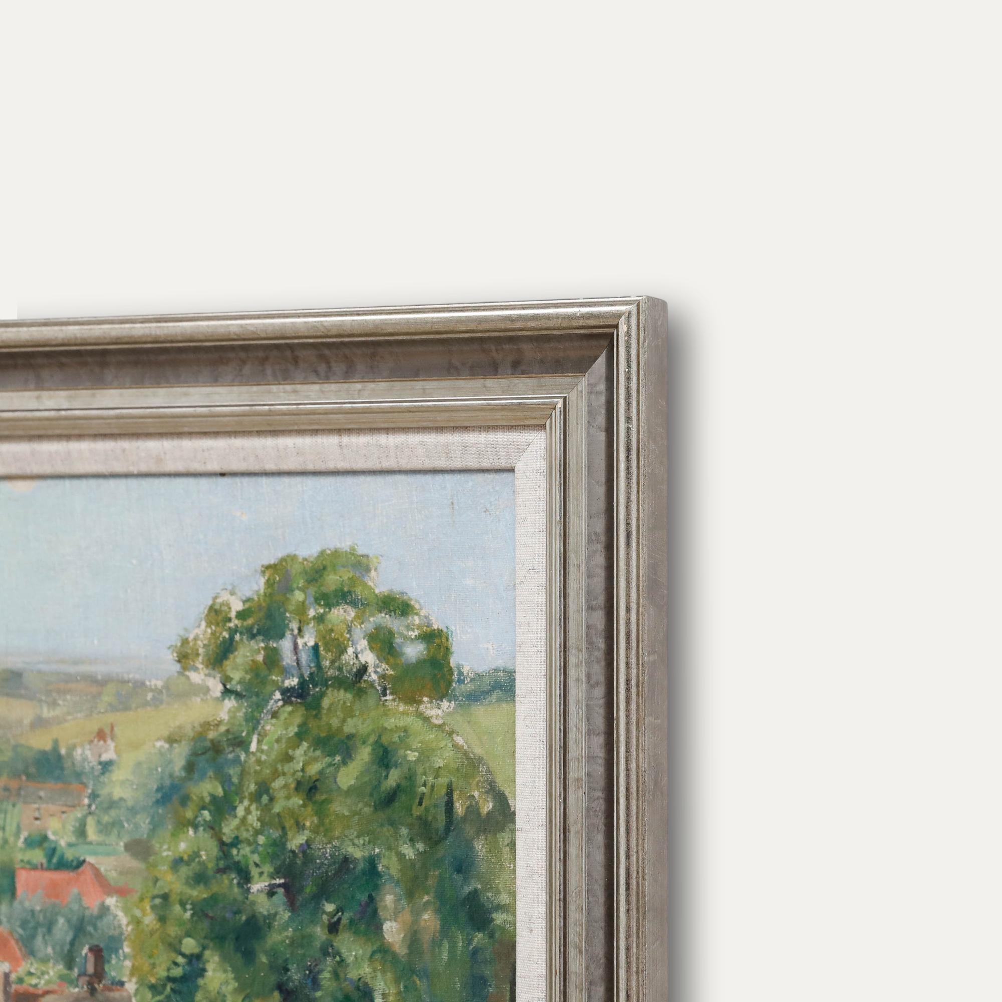 Framed 20th Century Oil - View of the Village For Sale 1