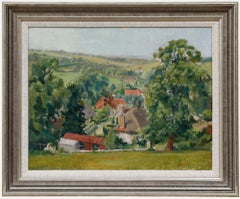 Framed 20th Century Oil - View of the Village