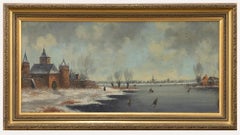 Framed 20th Century Oil - Winter Skating in the Netherlands