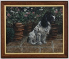 Vintage Framed 20th Century Oil - Working Cocker with the Geraniums