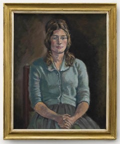 Framed 20th Century Oil - Young Lady in Blue