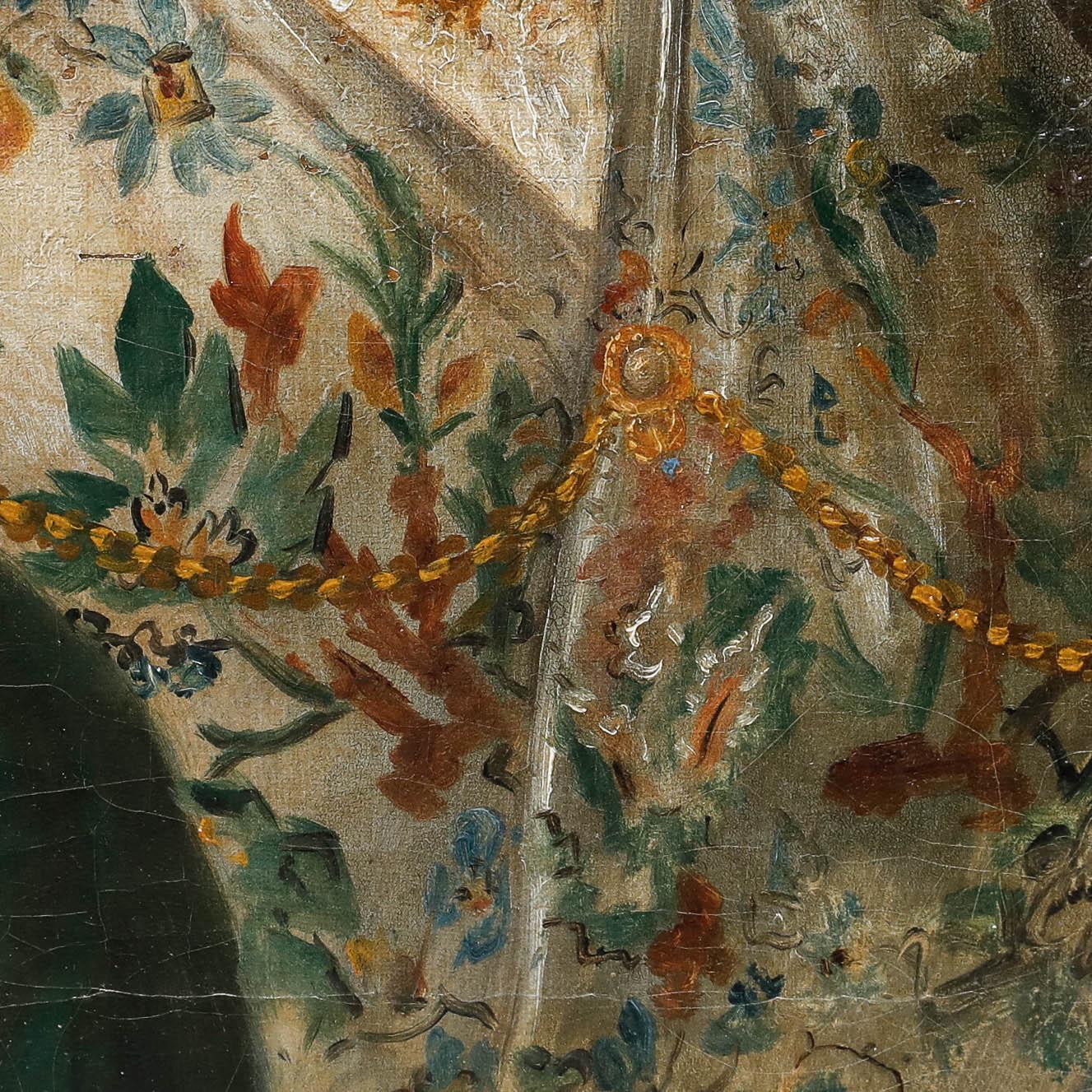 Un raffinato ritratto a olio del XIX secolo che raffigura una signora ben vestita con uno scialle delicatamente ricamato. Ben presentato in una cornice con effetto dorato. Senza segno. Inscritta indistintamente e datata al verso. Su tela su barelle.