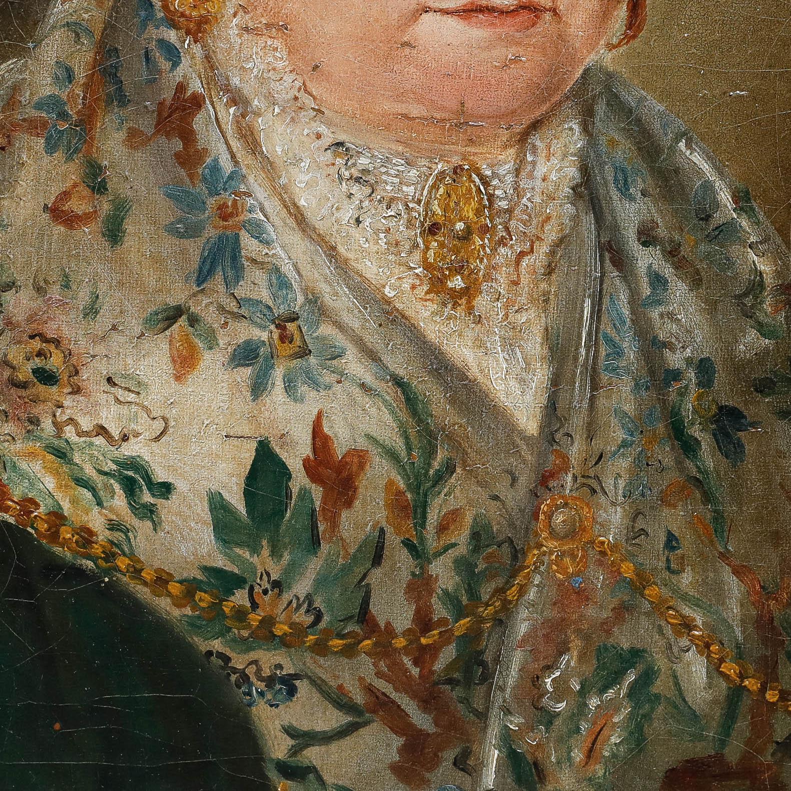 Scuola Biedermeier con cornice  1833 Olio - Signora con scialle di seta in vendita 1