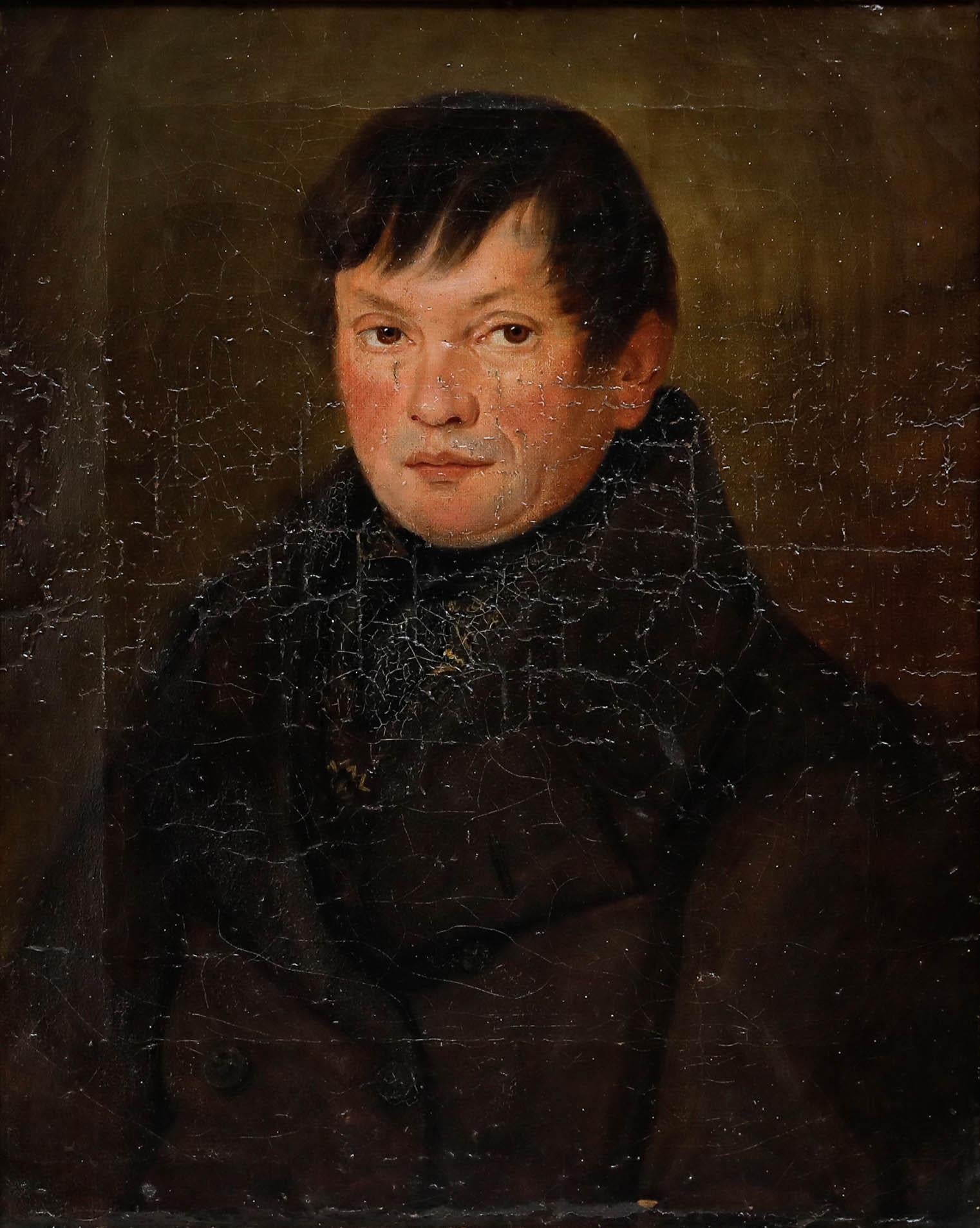 Olio incorniciato della scuola Biedermeier del XIX secolo - Un gentiluomo - Painting di Unknown