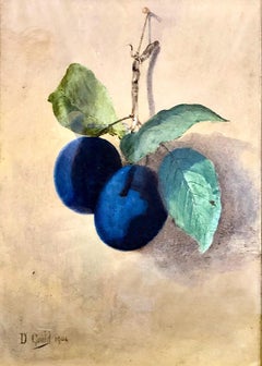 Framed Botanical Watercolor of English-grown Plums by D. Gould