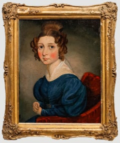 Framed c.1820 Oil - Lady in a Blue Dress