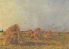 Framed c.1948 Oil - Belgian Corn Stooks