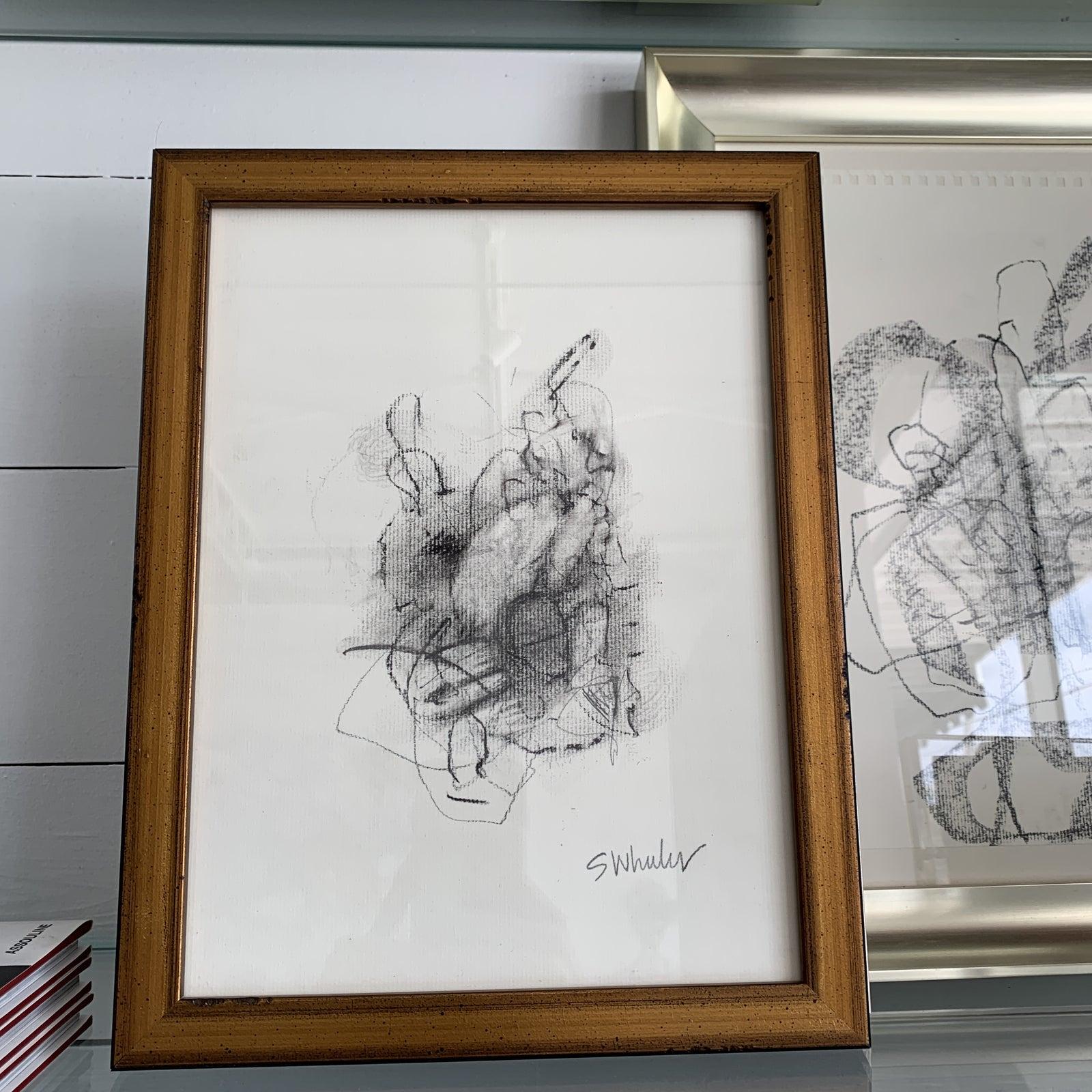 Signed Framed Charcoal by Atlanta based artist , Stephanie Wheeler. 
In Gold Custom Wooden Frame. We have a series available.
About:
I am interested in painting color relationships that create depth on a canvas.  Exploring these combinations through