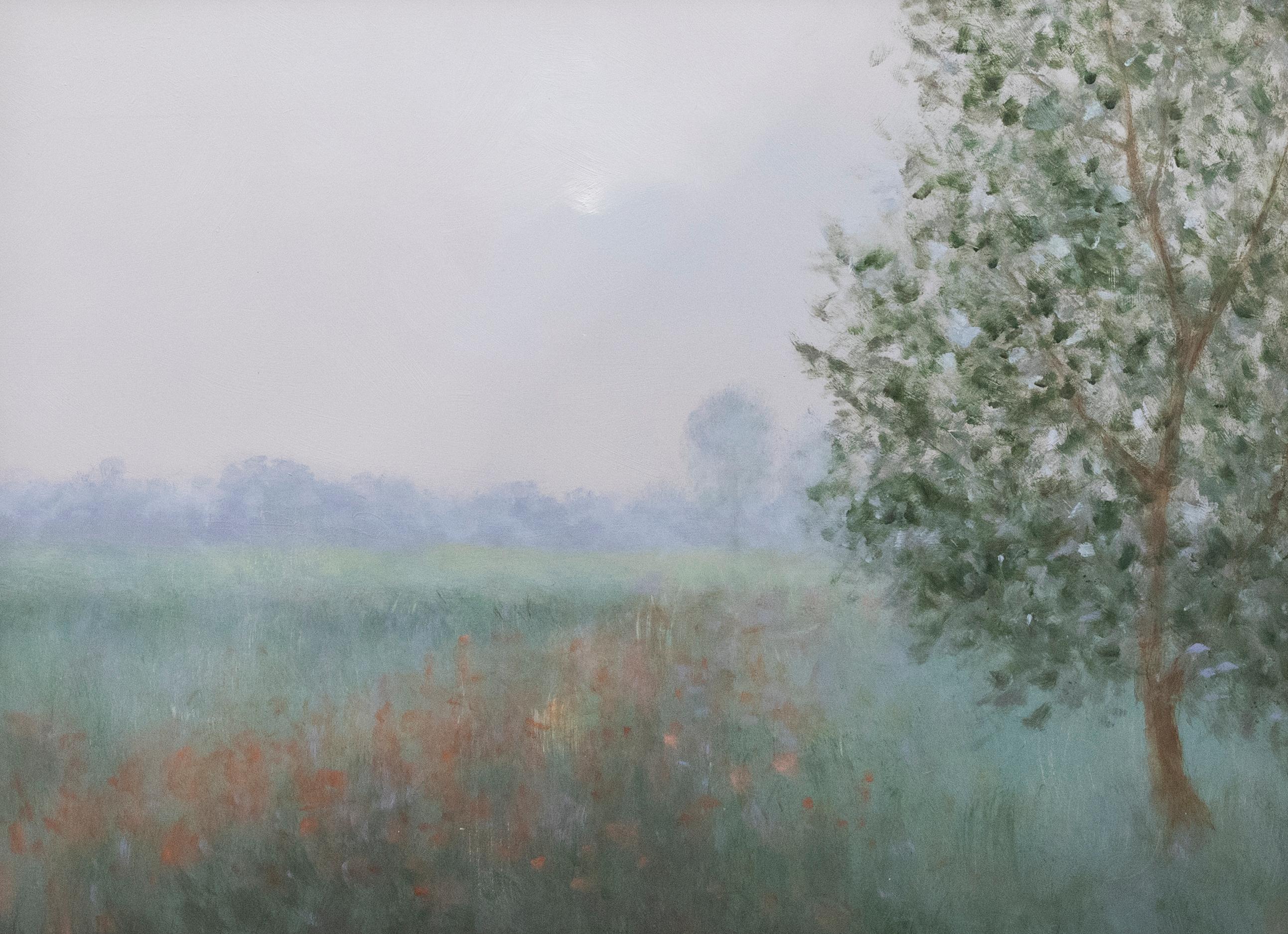 Framed Contemporary Acrylic - Misty Morning - Painting by Unknown