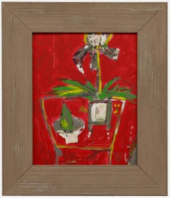 Acrylique contemporaine encadrée - Orchidée et poire