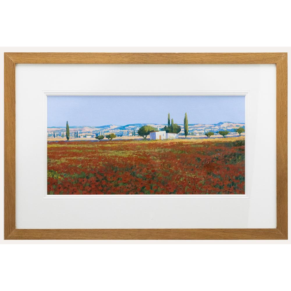 Unknown Landscape Painting - Framed Contemporary Acrylic - Poppies on the Continent