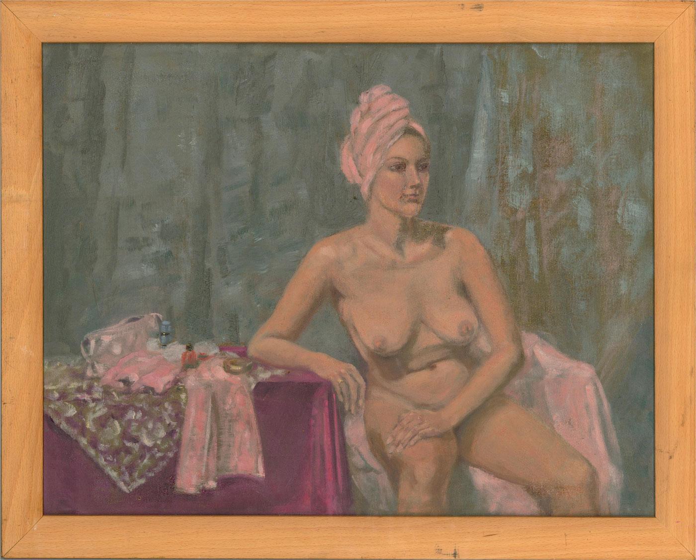 Unknown Nude Painting - Framed Contemporary Acrylic - Seated Nude