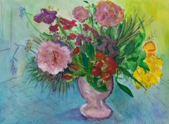 Framed Contemporary Acrylic - Still Life, Penstemons & Pinks