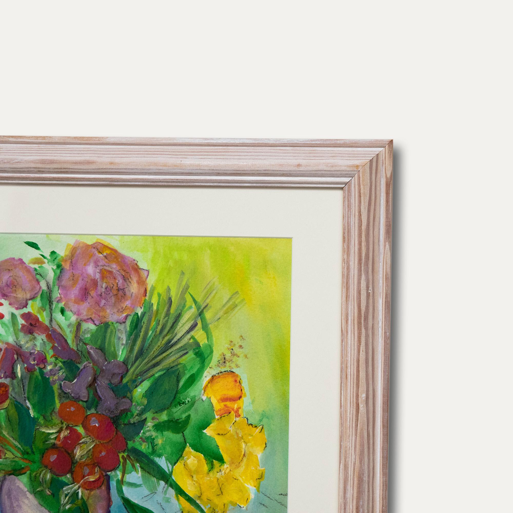 Framed Contemporary Acrylic - Still Life, Penstemons & Pinks For Sale 2