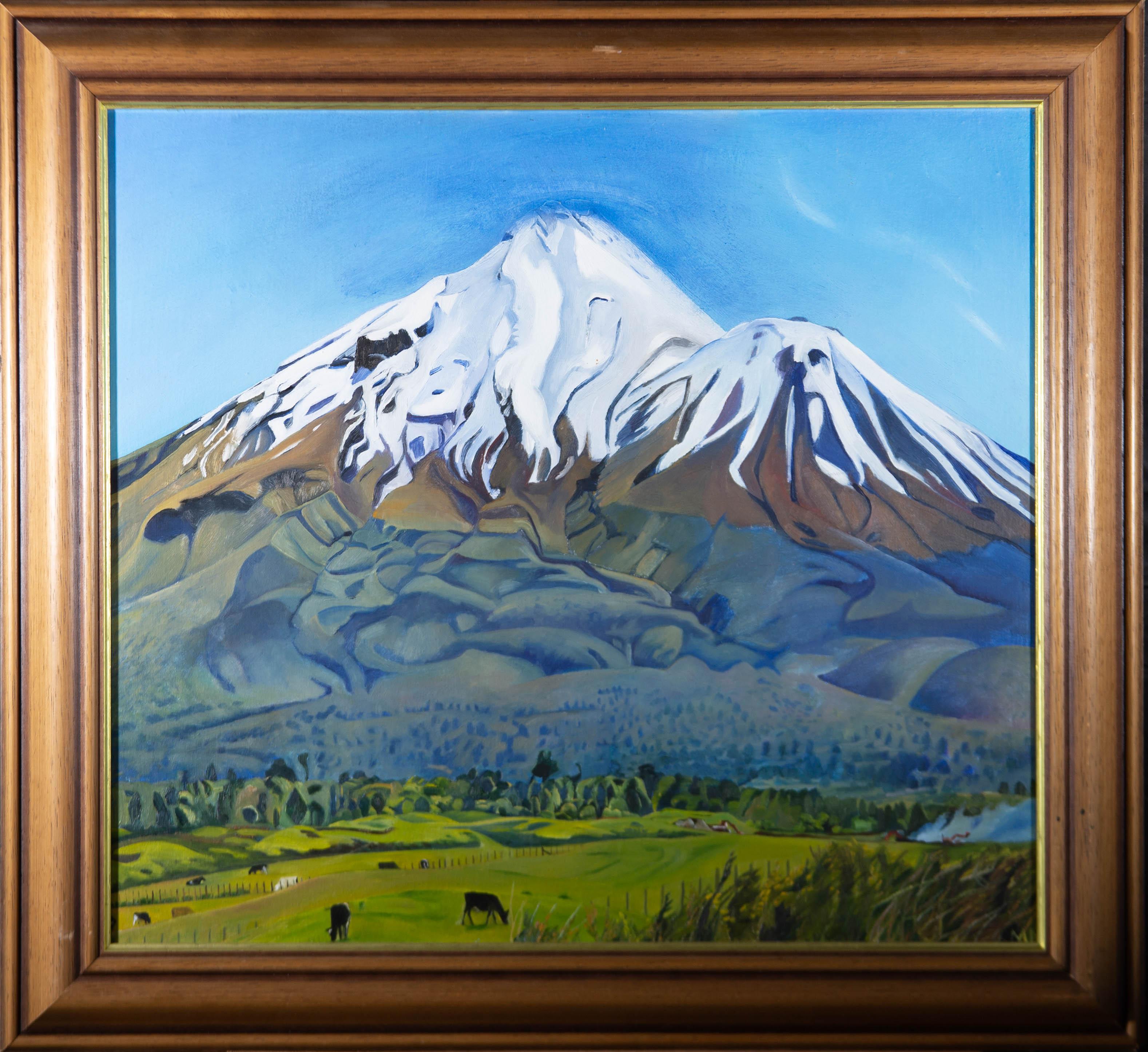 Framed Contemporary Oil - Alpine Mountain - Painting by Unknown