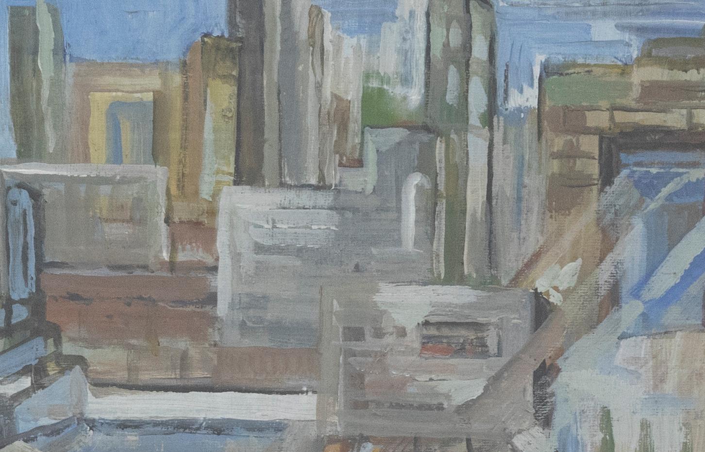 Framed Contemporary Oil - City Skyscrapers - Painting by Unknown