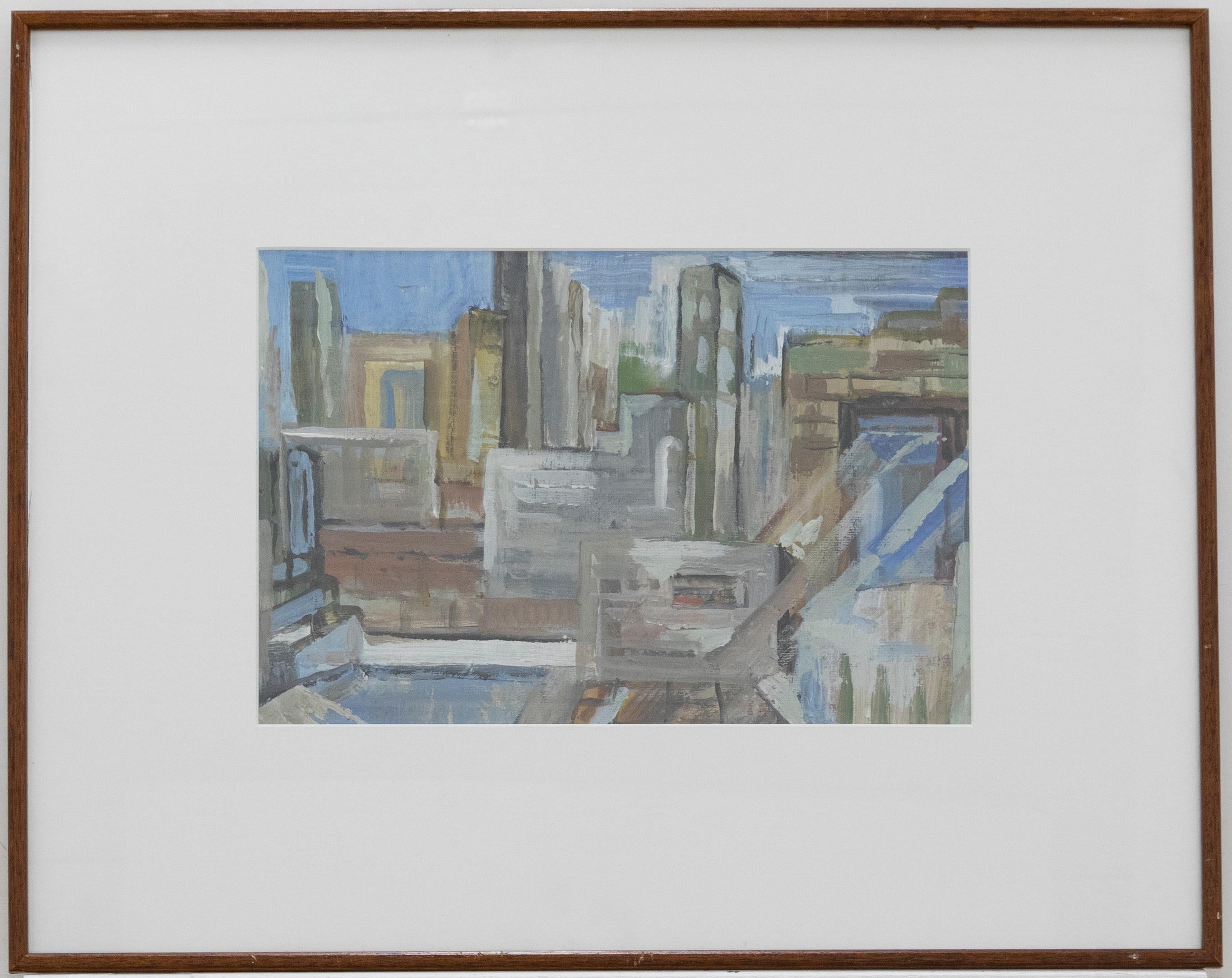 Unknown Landscape Painting - Framed Contemporary Oil - City Skyscrapers