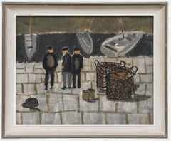 Framed Contemporary Oil - Dock Workers at the Harbour