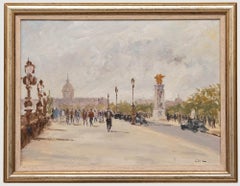 Framed Contemporary Oil - Figures on Pont Alexandre III Bridge Framed Contemporary Oil - Figures on Pont Alexandre III Bridge