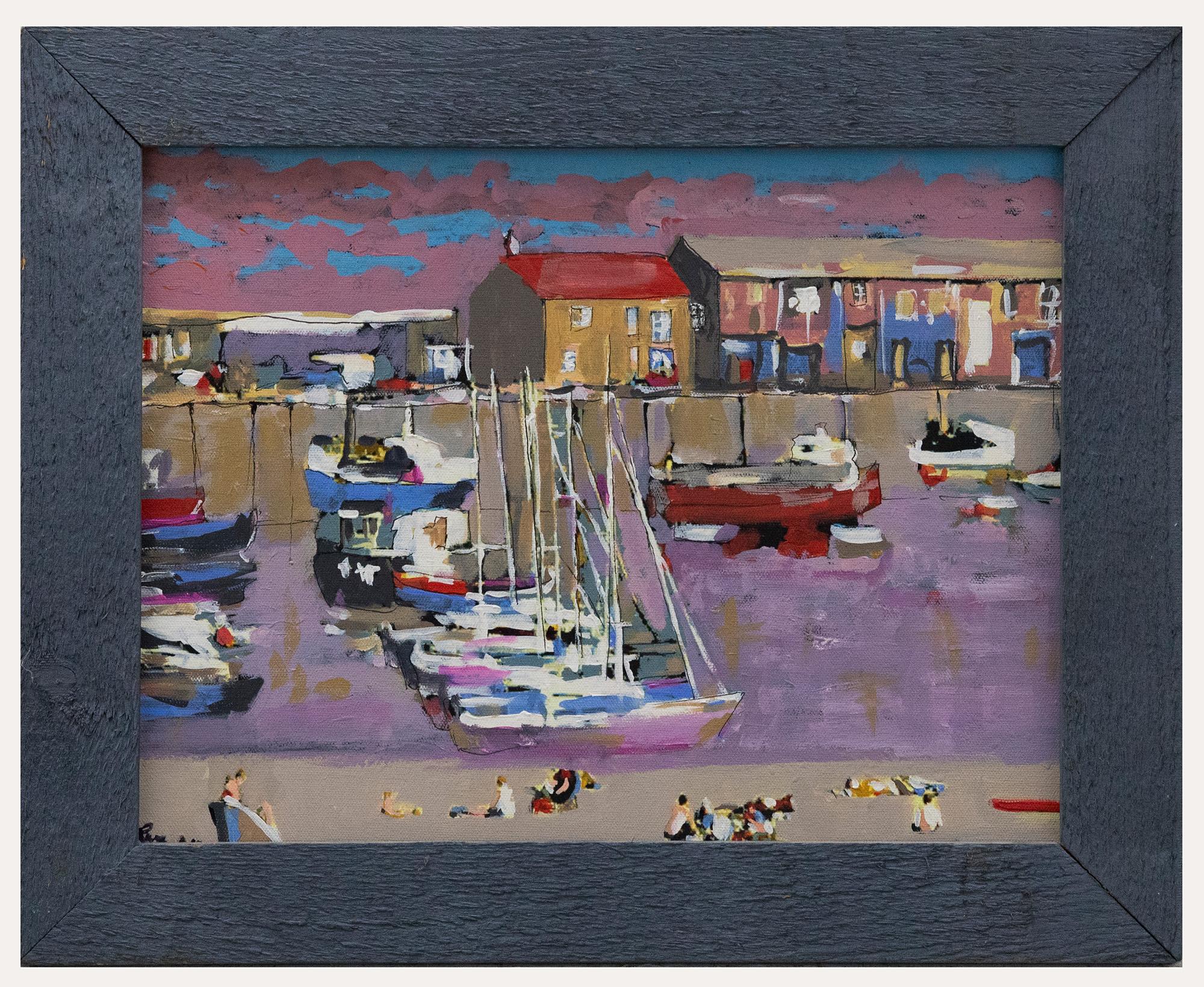 Unknown Figurative Painting - Framed Contemporary Oil - Lyme Regis Harbour